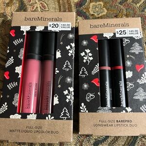 BNWT Bare Minerals Matte Lipstick Duo and Barepro Longwear Lipstick Duo